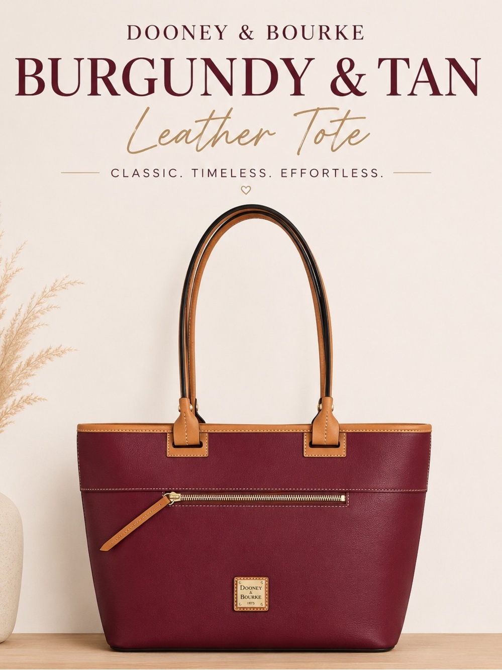 Dooney & Bourke Burgundy and Tan Leather Tote